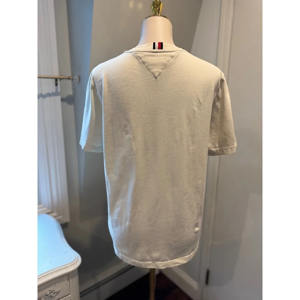 Tommy Hilfiger Men's Cream Embroidered Crest Tee | Size Medium